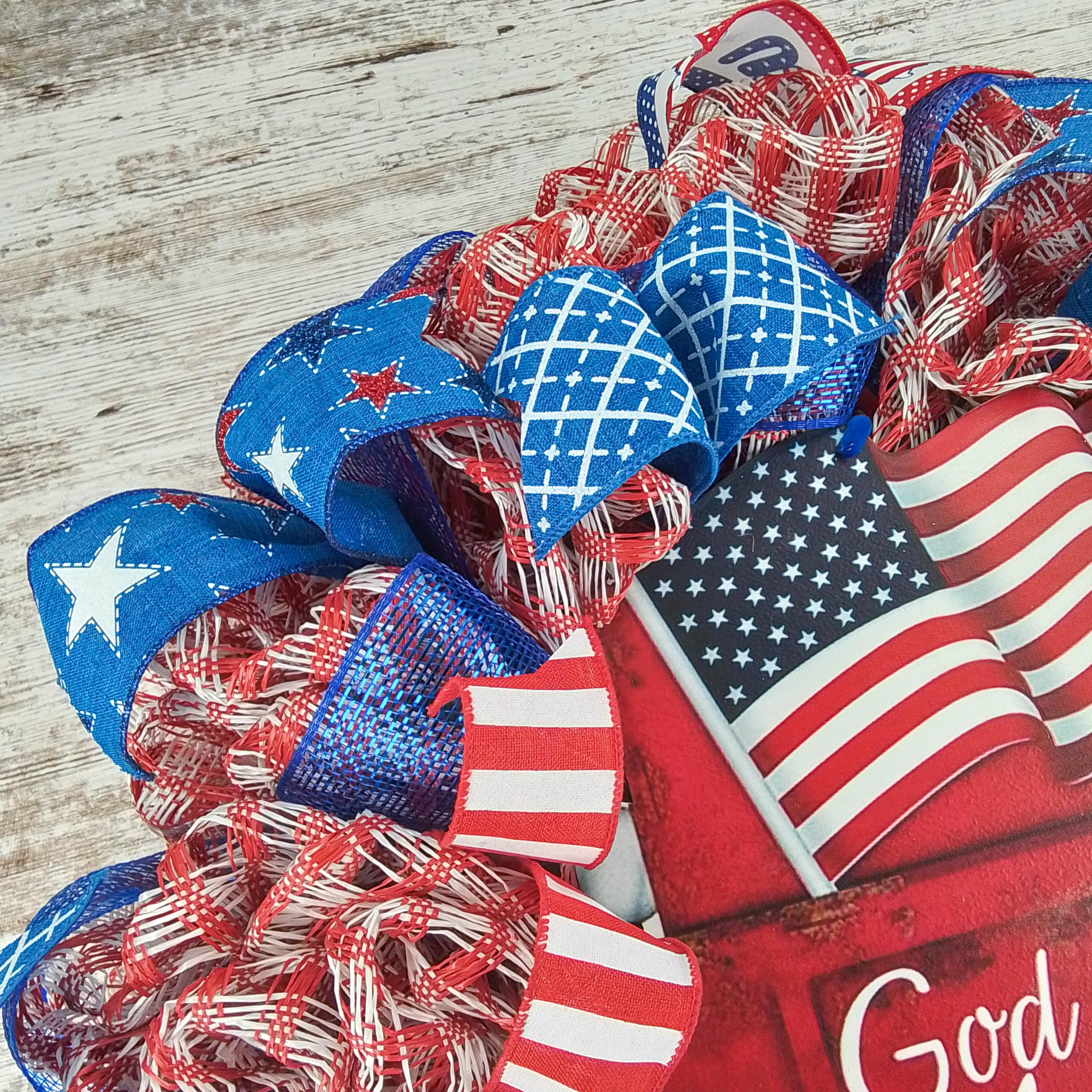 Patriotic Wreath with American Flag - Independence Day & Memorial Day Decor for Front Door, Wall, Home - Perfect for 4th of July, Veterans Day, and Patriotic Holidays