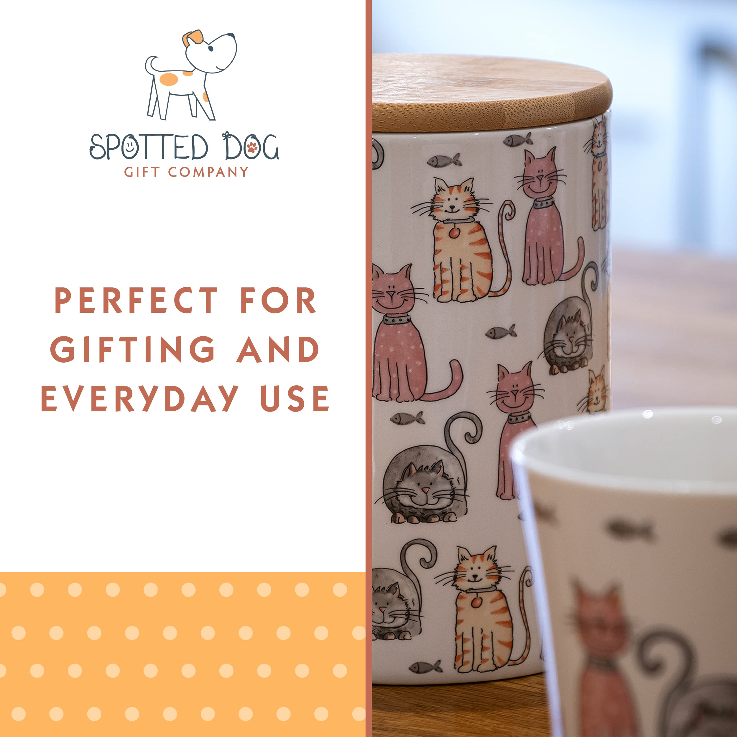 SPOTTED DOG GIFT COMPANY Cat Lovers Coffee Mug Set of 4 - Cute Happy Cat Themed Ceramic Tea Cups (360ml/12.2oz) - Perfect Gift for Women, Men & Kids Who Love Cats - Ideal for Coffee, Tea & Hot Drinks at Home or Office