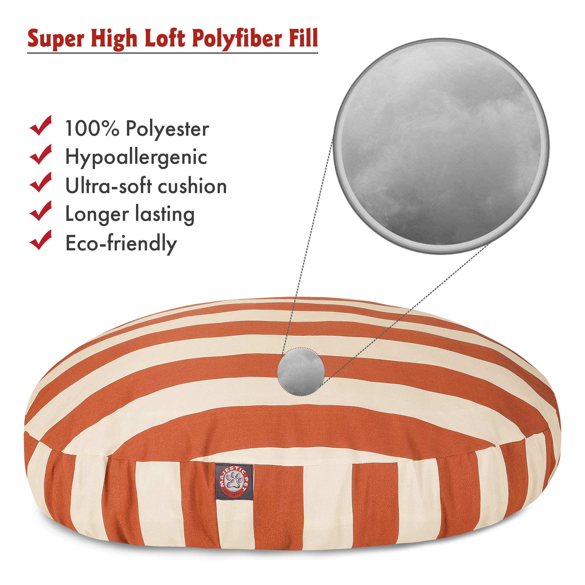 Majestic Pet Products Medium Round Dog Bed - Burnt Orange Vertical Stripe, Removable & Washable Cover, Indoor/Outdoor Use - Perfect for Living Rooms, Patios & Pet Crates