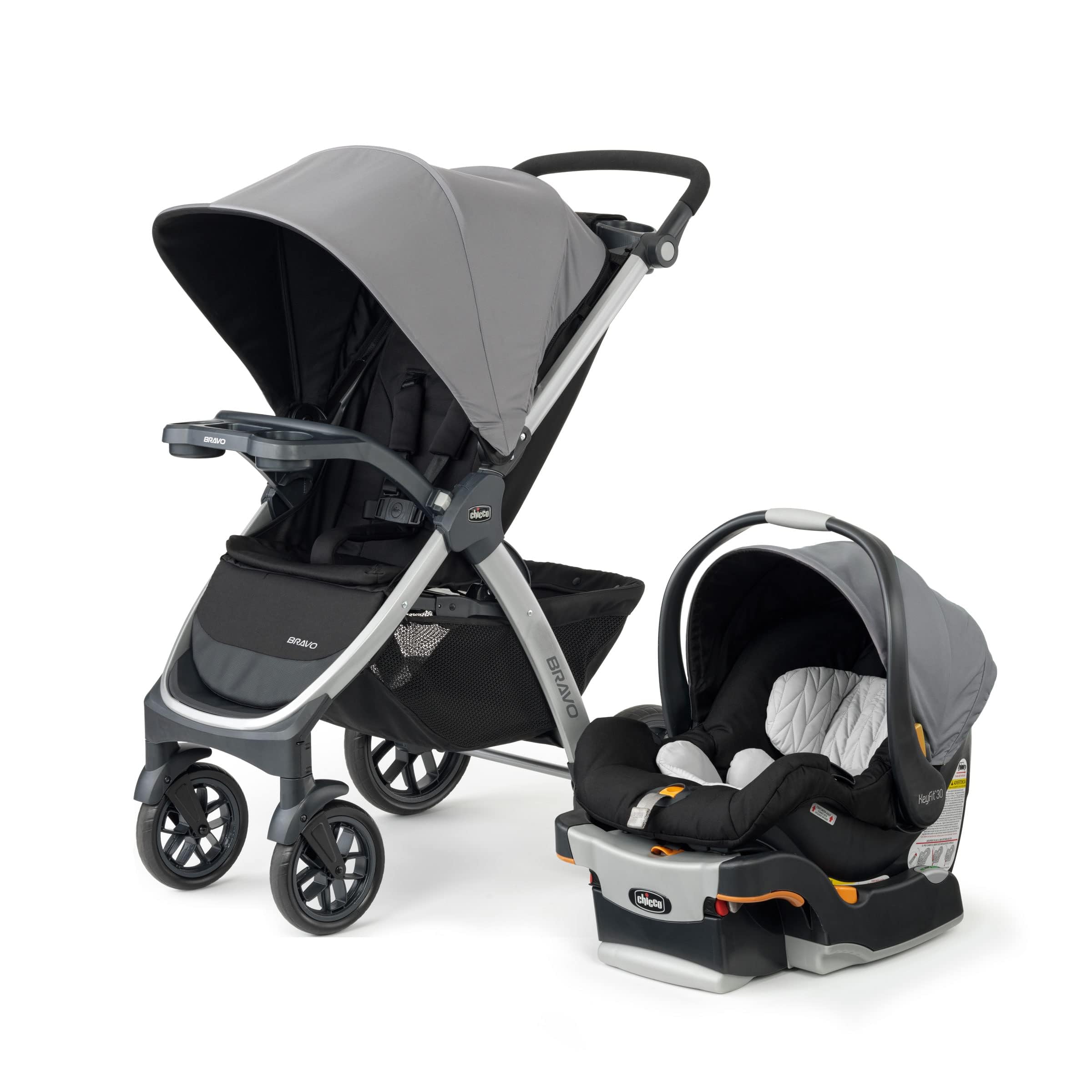 Bravo 3-in-1 Trio Travel System - Lightweight Quick-Fold Stroller with KeyFit 30 Infant Car Seat & Base | Camden Black | Perfect for Newborns, Travel & Everyday Use