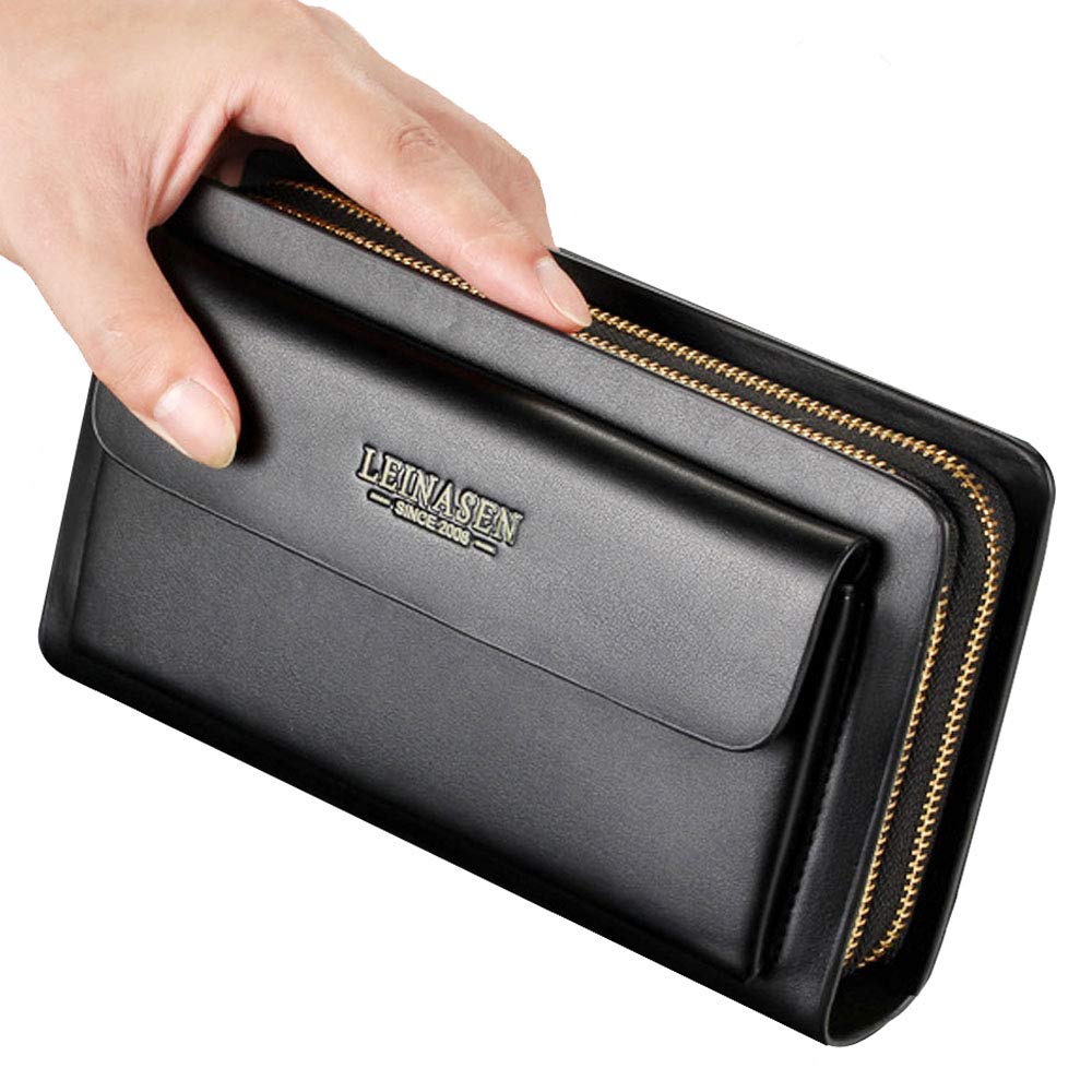 Men's Large Long Leather Clutch Wallet - RFID Blocking Travel Passport Holder & Business Card Organizer with Phone Pocket | Perfect for Business Trips, Daily Commute and Secure Travel Essentials Storage