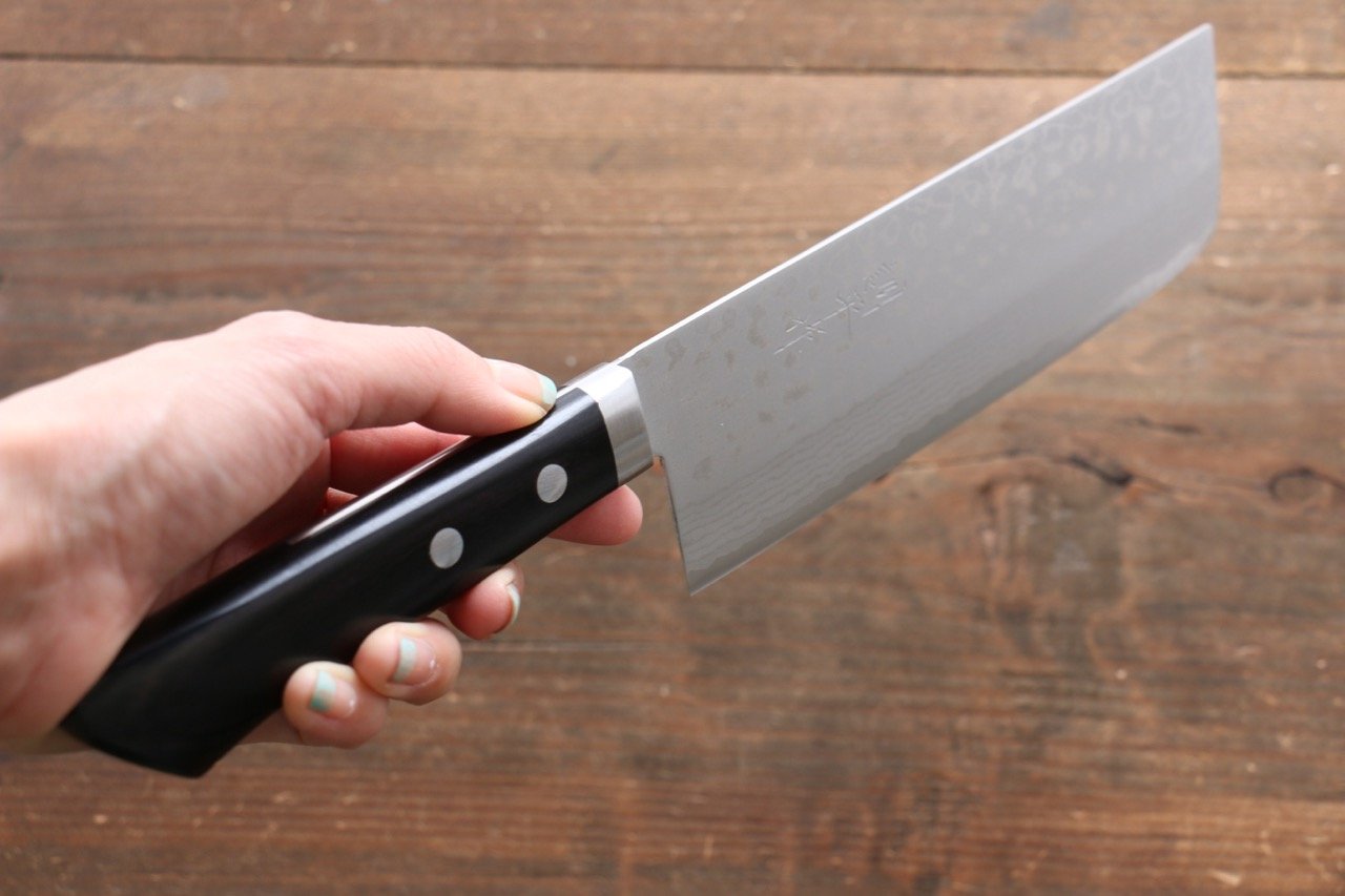 Premium Kunihira Sairyu VG10 Damascus Steel Nakiri Knife 165mm with Pakka Wood Handle - Japanese Vegetable Knife for Professional Chefs & Home Cooking