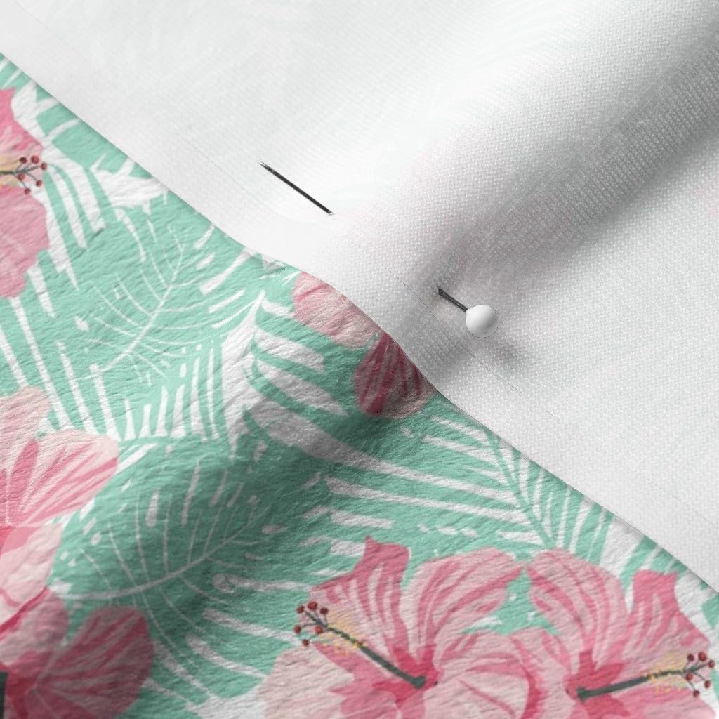 Hibiscus Tropical Floral Printed Minky Fabric - Teal Hawaii Summer Beach Design Fat Quarter for Sewing Baby Blankets, Quilt Backing & Plush Projects - Soft & Cozy Fabric for DIY Crafts, Nursery Decor & Home Accessories