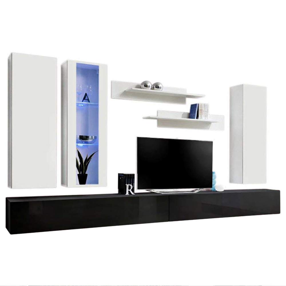 Modern Floating TV Stand with Storage & LED Lights - Wall-Mounted Entertainment Center for Bedroom & Living Room - White/Black TV Console with Shelves - Perfect for Small Spaces & Home Theater Setup