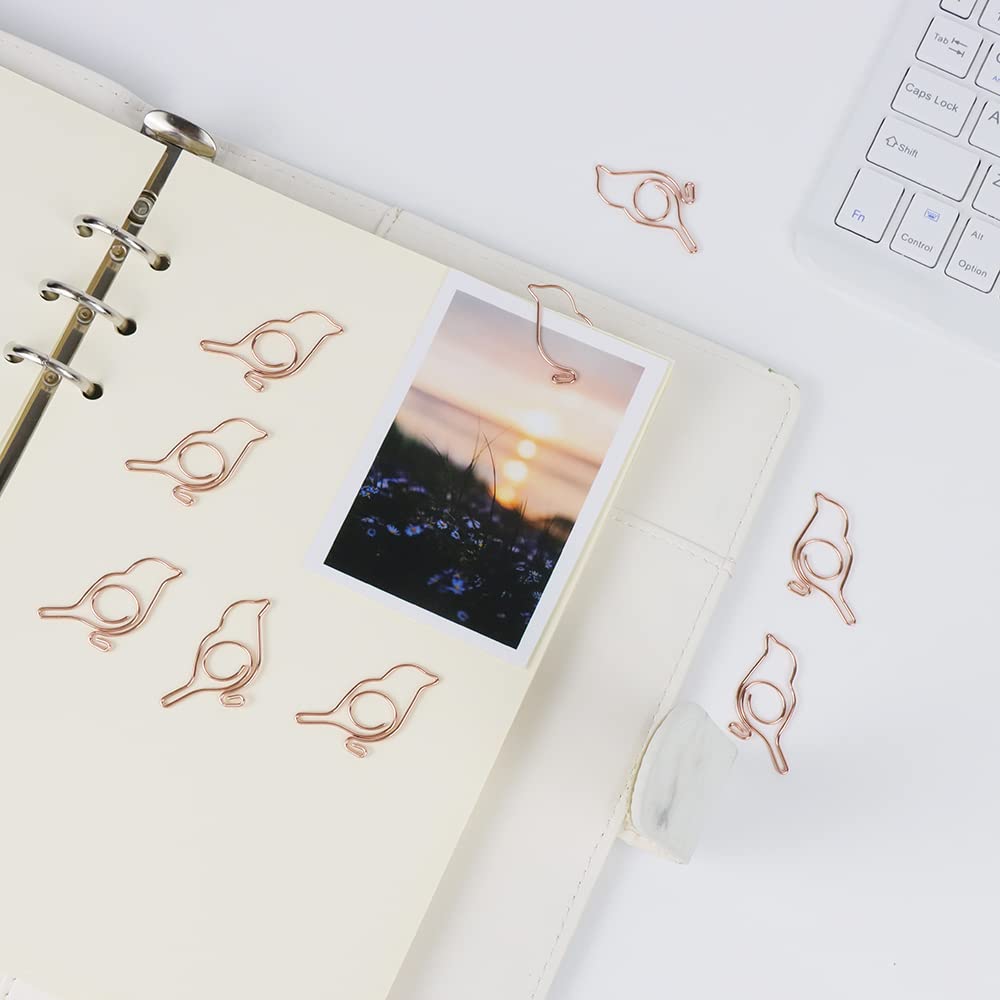 30pcs Rose Gold Bird Shaped Paper Clips - Stainless Steel Cute Journaling Clamps, Creative Bookmark Clips for Scrapbooking, Office, School & Document Organization (Tin Box Included) - Perfect for DIY Crafts, Gift Wrapping & Planner Decorating