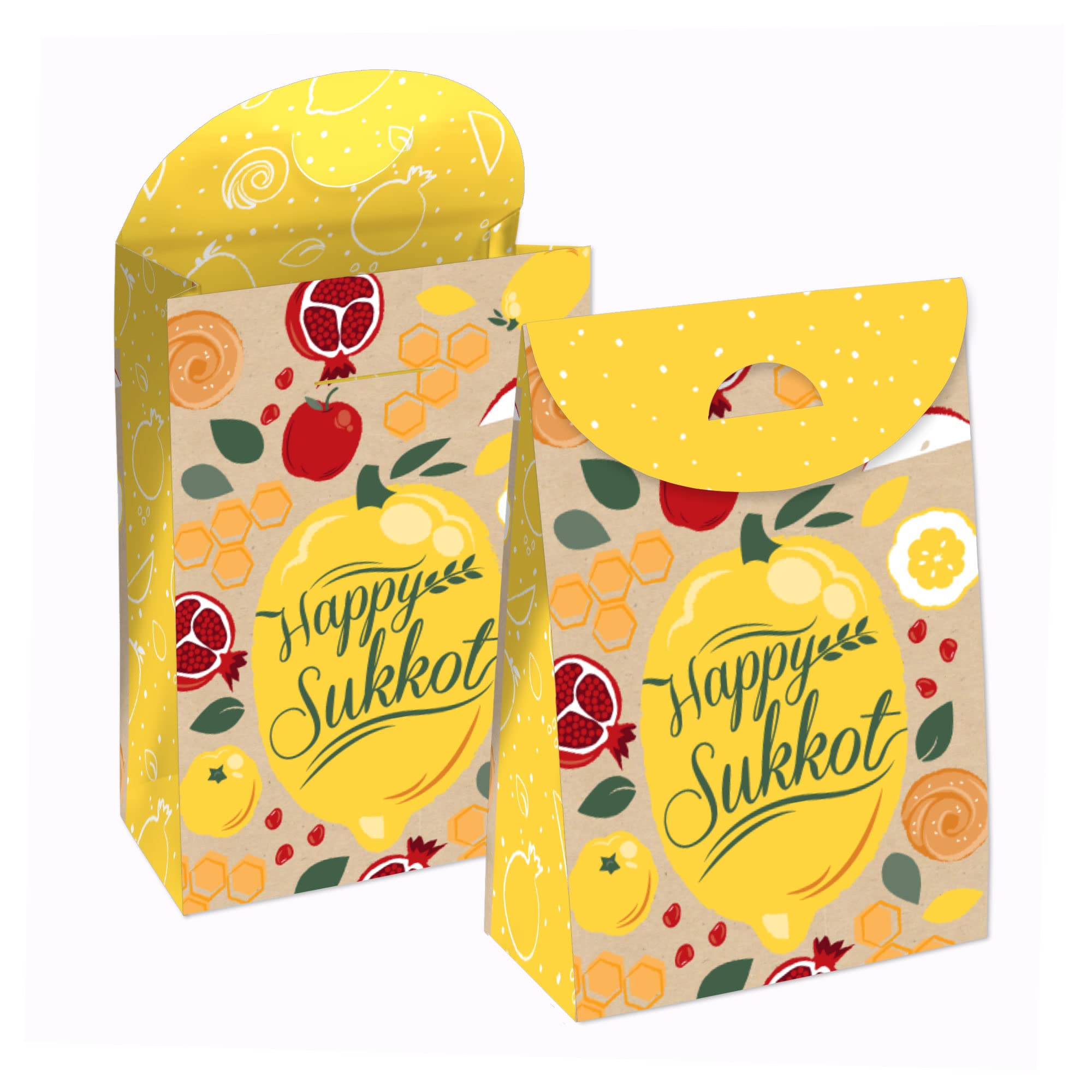 Big Dot of Happiness Sukkot Gift Favor Bags - Jewish Holiday Party Goodie Boxes - Set of 12 for Sukkah Decorations & Festival Celebrations