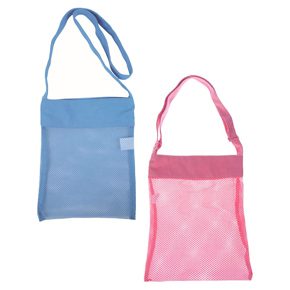Toyvian 2-Pack Large Mesh Beach Toy Bags - Breathable Seashell Storage Pouches for Travel & Beach Essentials (Pink & Blue) | Perfect for Sand Toys, Shell Collecting & Pool Accessories