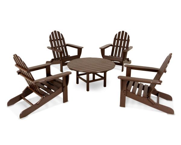 Polywood Classic Folding Adirondack 5-Piece Outdoor Patio Furniture Set - Durable Recycled Plastic Chairs for Garden, Poolside & Backyard Relaxation