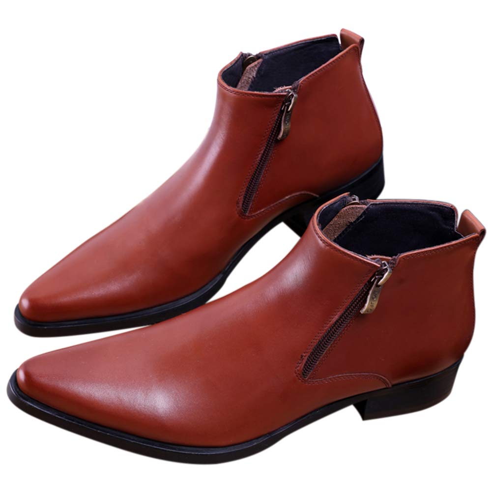 Men's Genuine Leather Ankle Boots - Fashion Pointed Toe Dress Shoes with Zipper for Casual Wear | Perfect for Office, Dating & Night Out