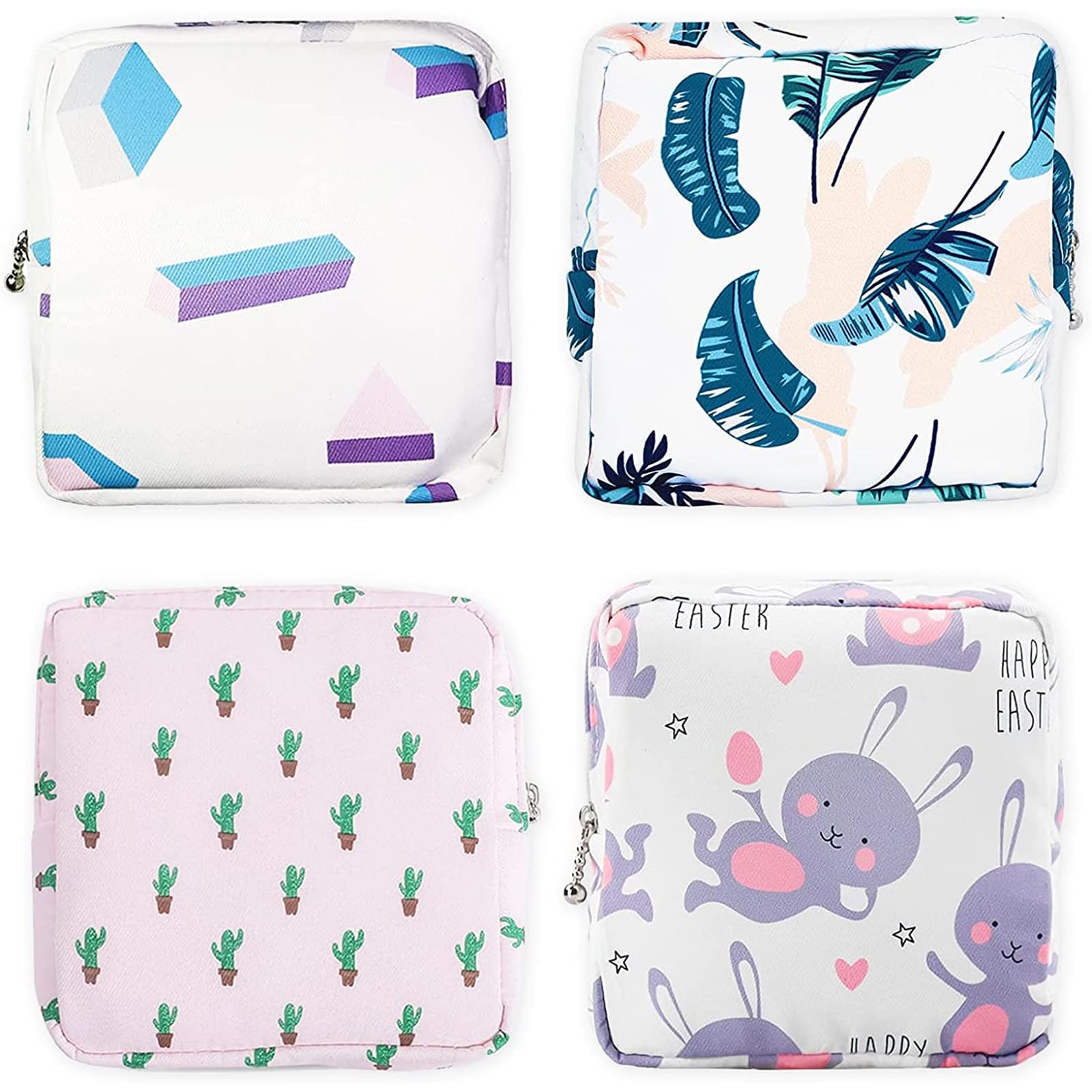 4 Pcs Sanitary Napkin Storage Bags for Women - Leak-Proof Zippered Tampon & Menstrual Pouch Set - First Period Essentials, Travel Cosmetic Organizer for Purse (Perfect for School, Gym, Work & Travel)