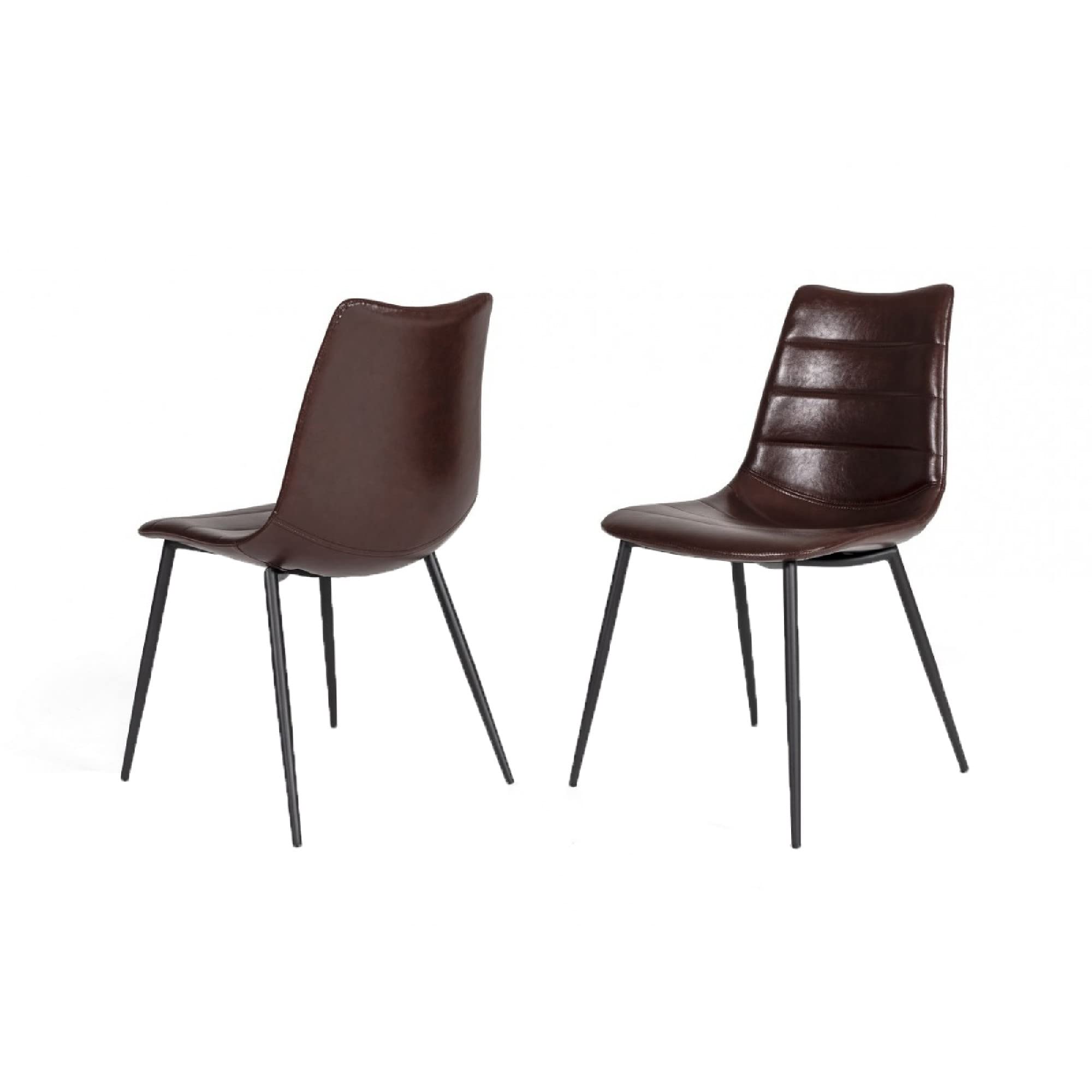 Benjara 2-Piece Brown Leatherette Dining Chairs with Horizontal Stitching - Modern PU Leather Kitchen Chairs for Dining Room, Restaurant & Office