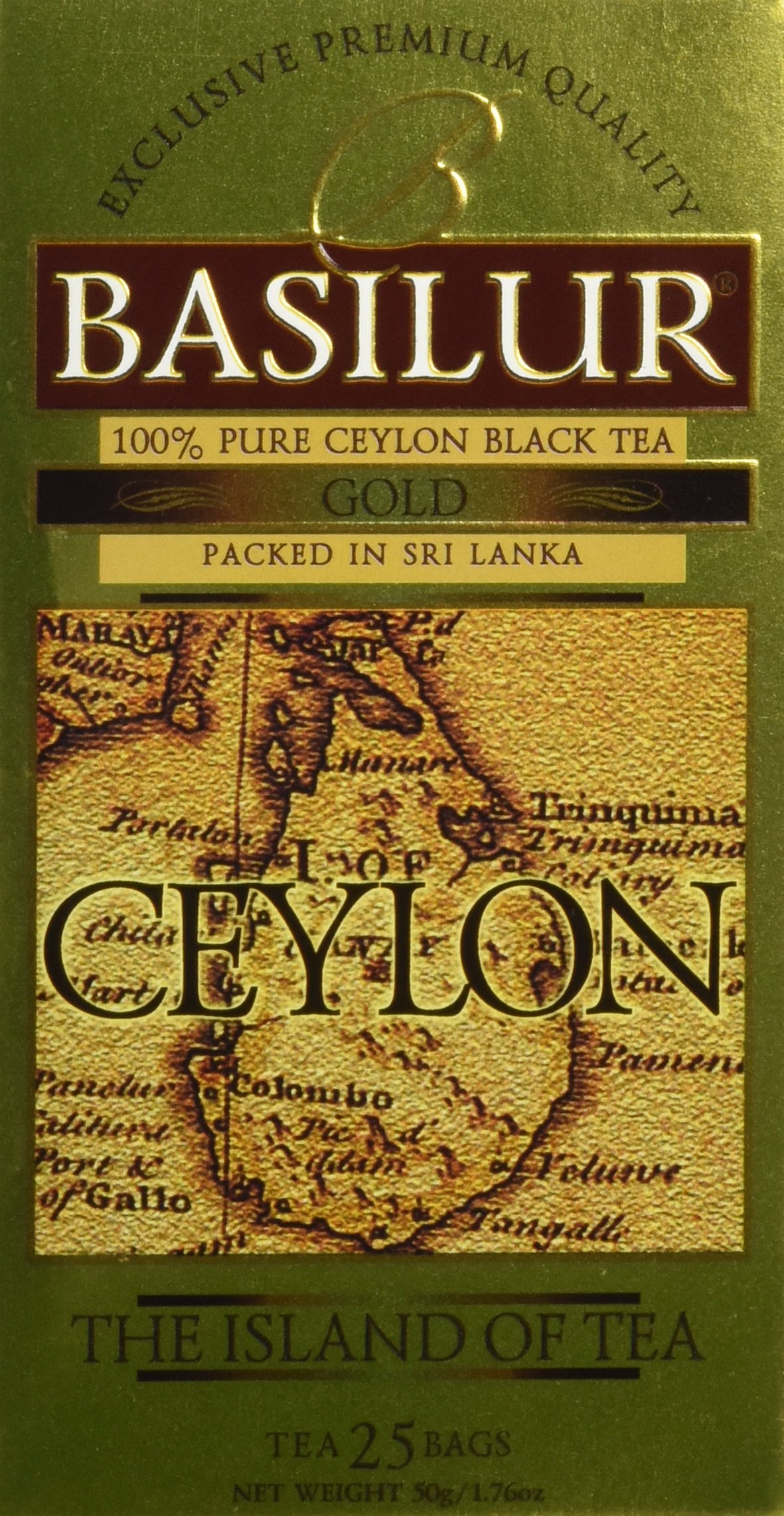 Basilur The Island of Tea Premium Gold String & Tag Tea Bags - 25 Count (Pack of 24) - Perfect for Home, Office & Gifting | Ceylon Black Tea Blends