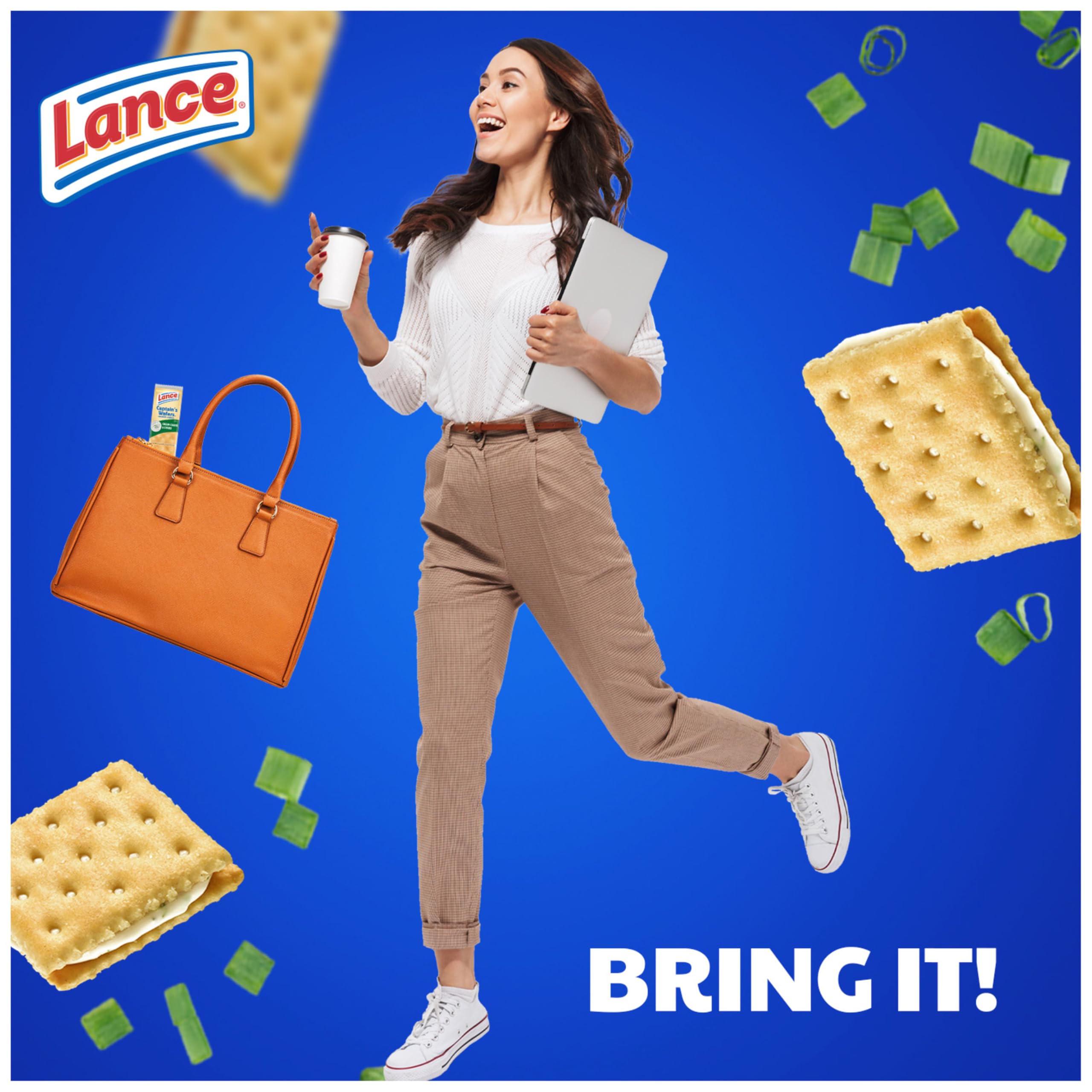 Lance Sandwich Crackers - Captain's Wafers Cream Cheese & Chives Flavor (8 Packs, 6 Sandwiches Each) - Perfect for Snacking, Lunch Boxes, and On-the-Go Meals