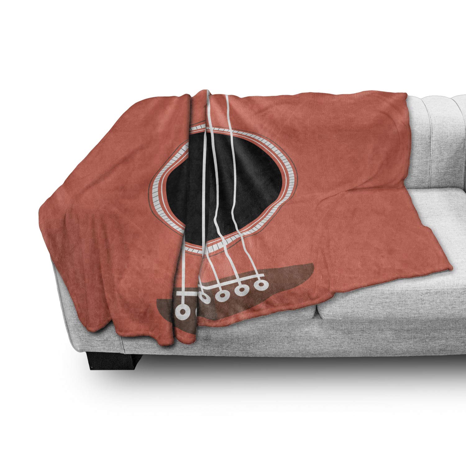 Ambesonne Musical Bar Throw Blanket - Acoustic Guitar & Wine Glass Design, Soft Flannel Fleece Couch Cover for Adults, 50