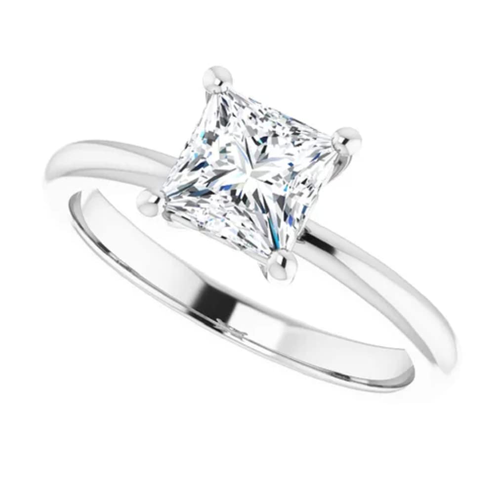 10K Solid White Gold Handmade Engagement Ring - 1.0 CT Princess Cut Moissanite Diamond Solitaire Wedding Band for Women - Perfect for Proposals, Anniversaries & Bridal Jewelry Gifts