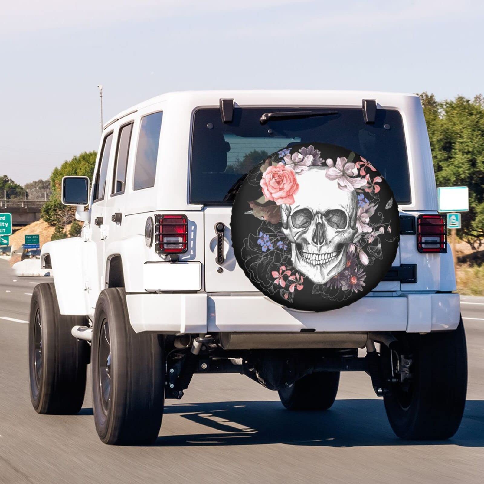 Colorful Sugar Skull Flower Spare Tire Cover - Waterproof Dust-Proof Wheel Cover for Trailer, RV, SUV, Truck (Fits 14-17 Inch Tires) - Perfect for Road Trips, Camping & Outdoor Adventures