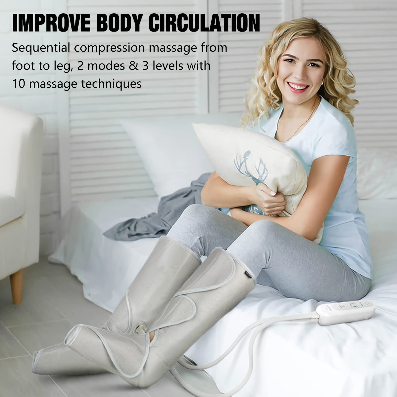 FIT KING Air Compression Leg Massager Boots for Circulation & Edema Relief - Foot Calf Massage Machine for Fatigue Recovery, FSA HSA Eligible - Perfect for Post-Workout Recovery, Pregnancy Swelling & Office Workers (Includes Extensions)