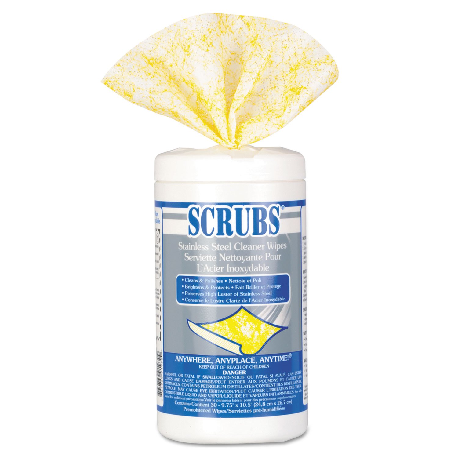 SCRUBS 91930CT Stainless Steel Cleaning Towels - Lemon Scent, 9.75 x 10.5 Inches, 6-Pack (GY/WE) - Perfect for Kitchen, Bathroom & Stainless Steel Appliance Cleaning