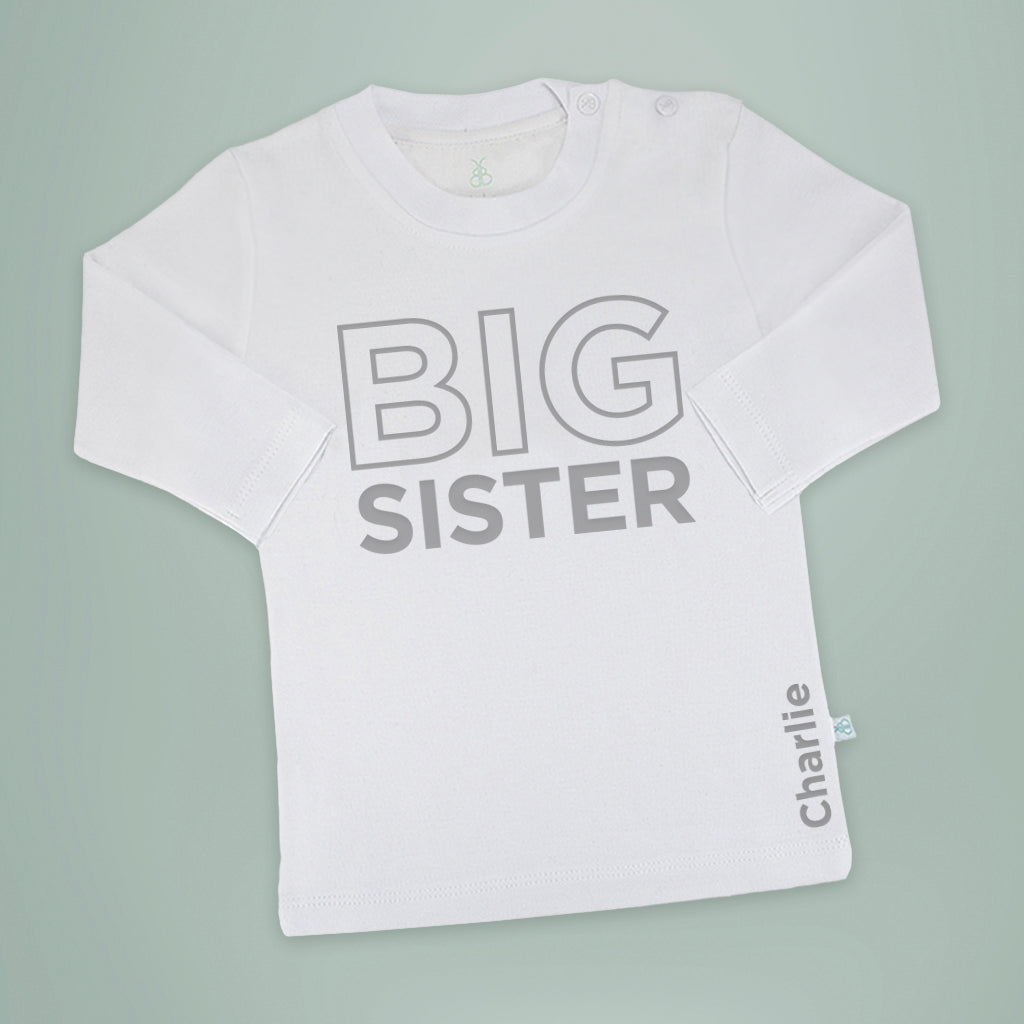 Custom Big Sister T-Shirt - Long Sleeve Cotton Tee for Siblings - Perfect for Family Photos & Birthday Gifts