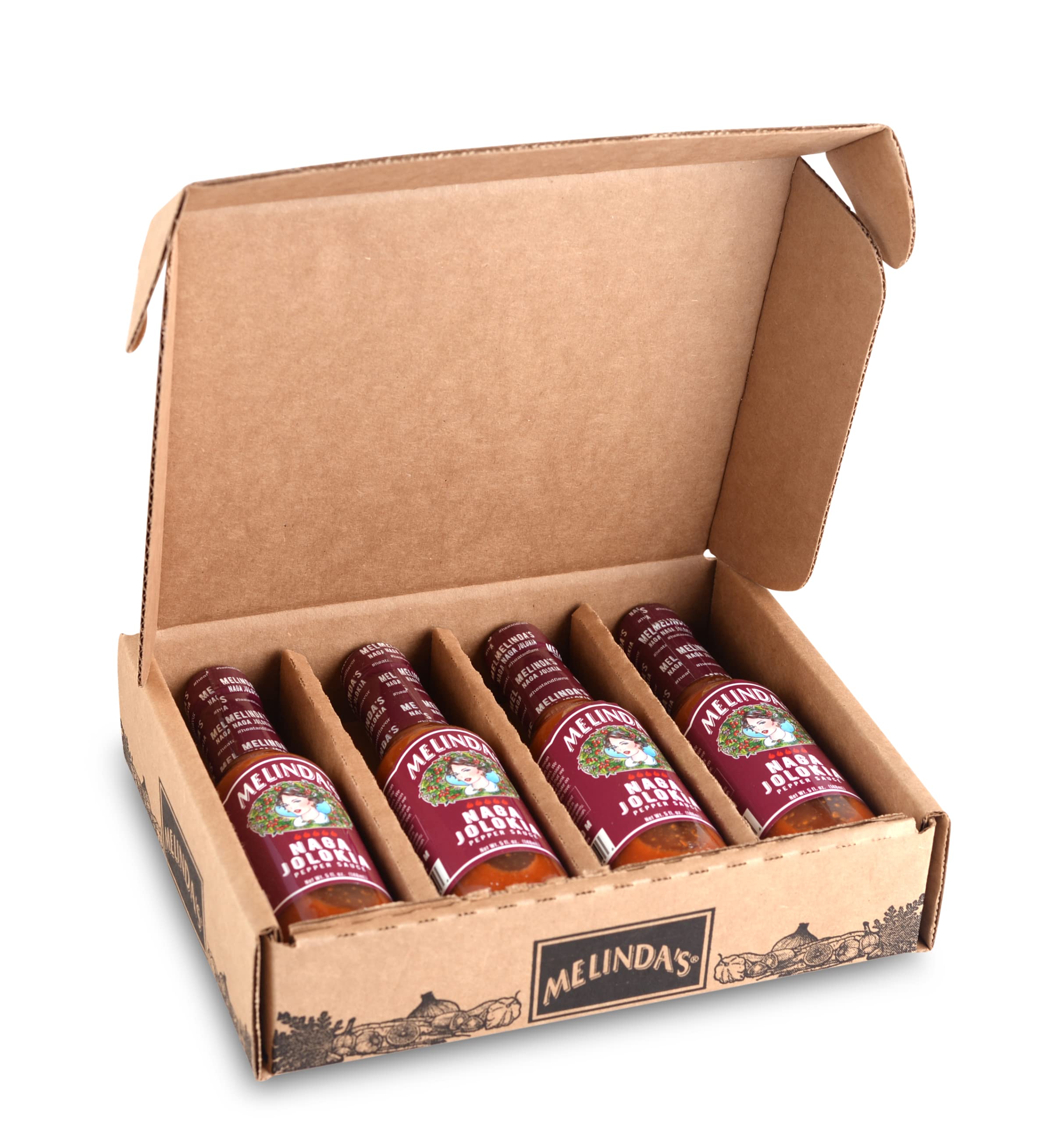 Melinda's Naga Jolokia Pepper Hot Sauce - 5oz Bottle (Pack of 4) - Extra Hot Ghost Pepper Sauce for Wings, Tacos, Burgers & Spicy Food Lovers