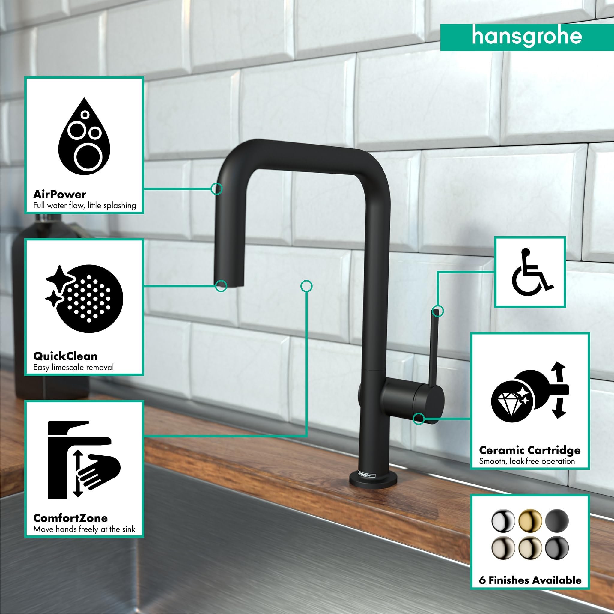 Hansgrohe Talis N Black High Arc Pull-Down Kitchen Faucet with Swivel Spout - Matte Black Finish (Model 72806671) - Perfect for Modern Farmhouse & Industrial Style Kitchens