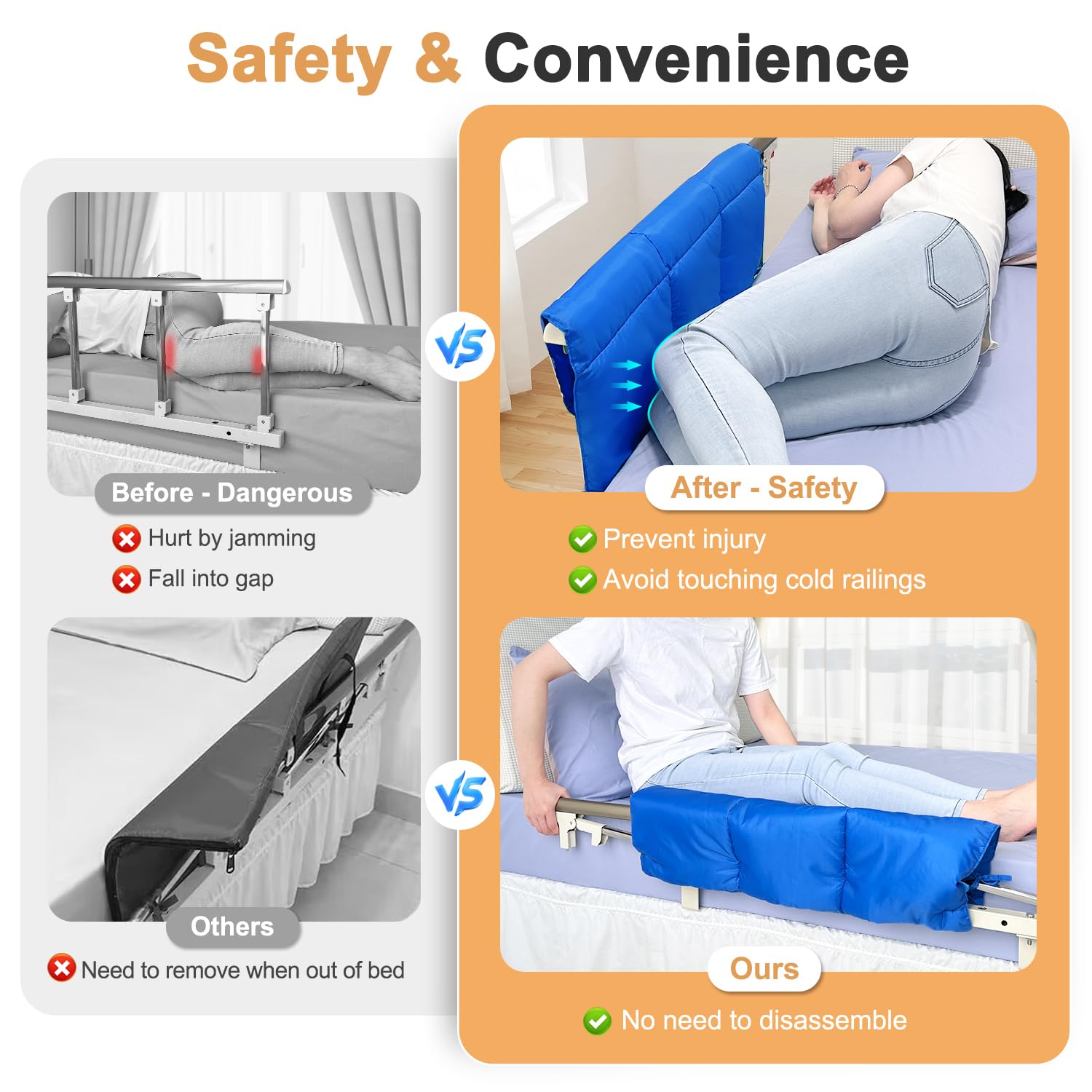 Hospital Bed Rail Cushion Pads - Soft Foam Bumper Protector for Elderly & Adults - Safety Guard Rail Cover for Fall Prevention - Ideal for Home Care, Nursing Homes & Medical Facilities - 1PC