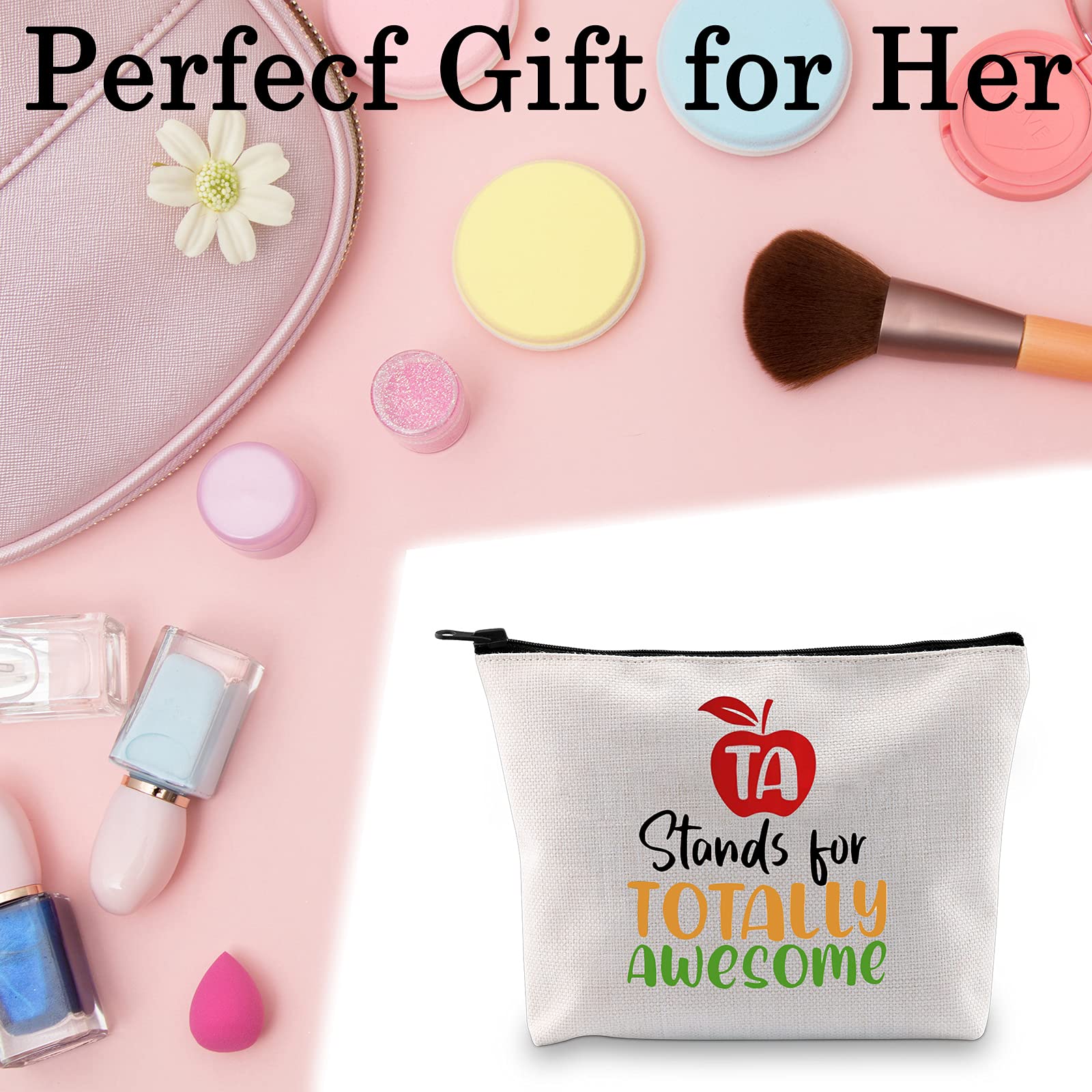 BLUPARK Teacher Assistant Gift - Thank You Teacher Makeup Bag with 'TA Stands for Totally Awesome' Design - Perfect for Teacher Appreciation Week, End of Year Gifts & TA Recognition