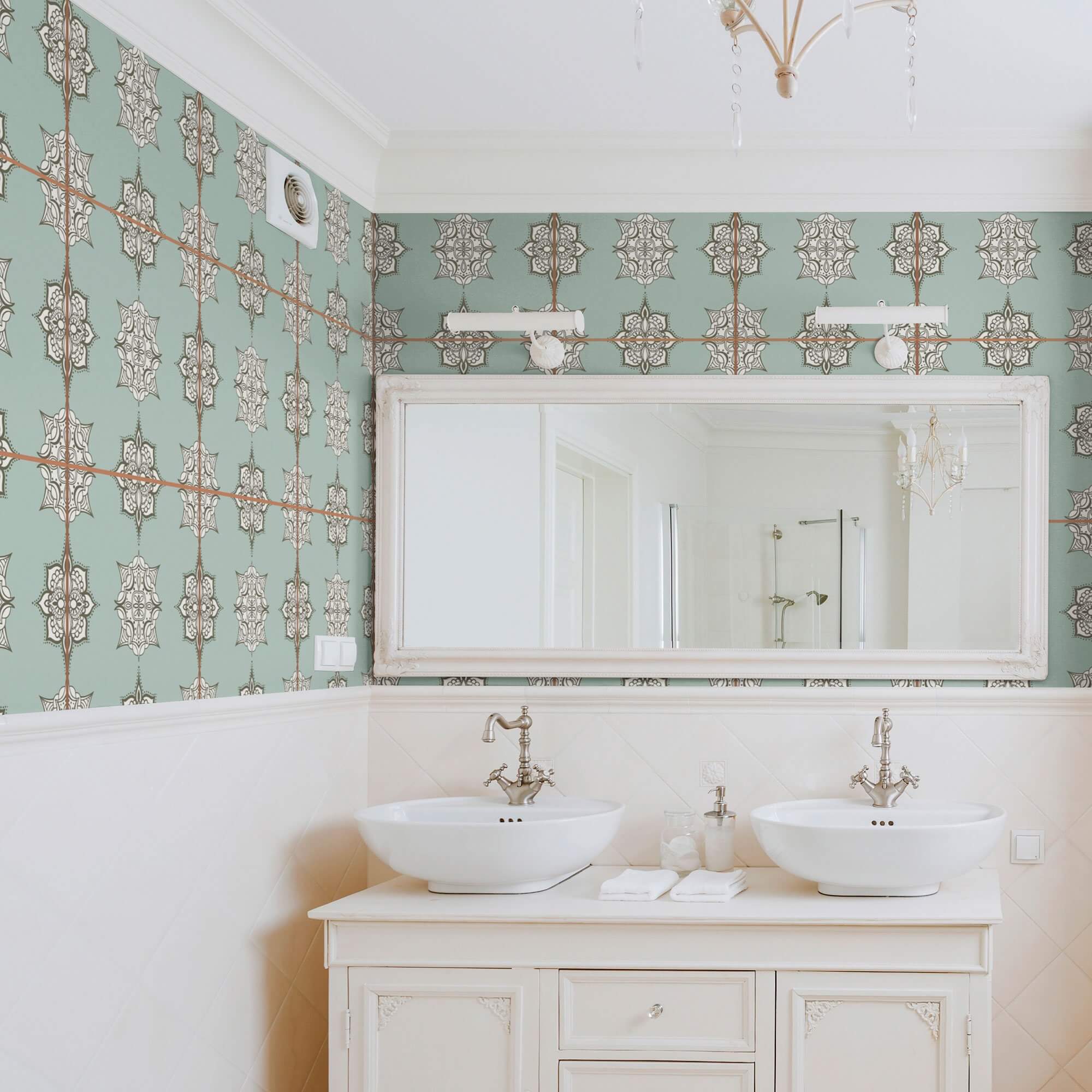 Grey and White Damask Peel and Stick Removable Wallpaper - Self-Adhesive Tile Pattern Wallpaper for Bedroom, Bathroom, Kitchen Backsplash and Home Decor