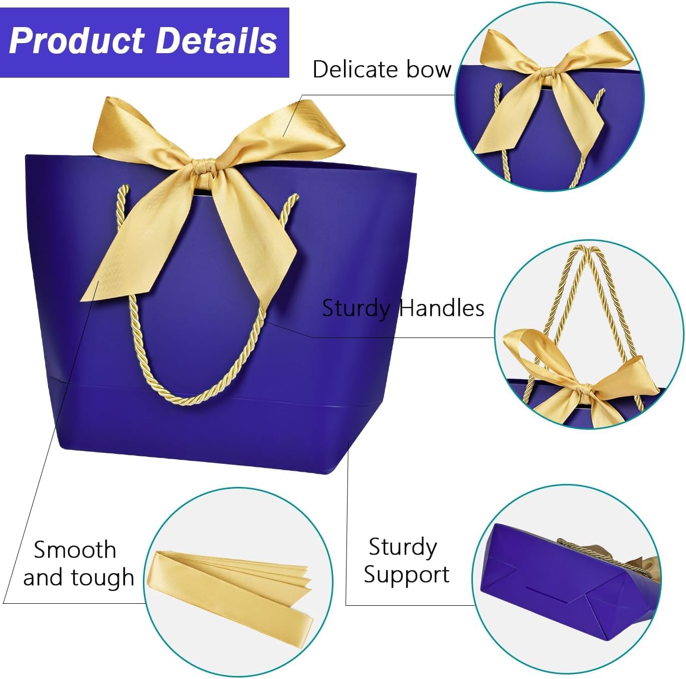 6-Pack Purple SATYAM KRAFT Gift Bags with Golden Bow Handles - Elegant Paper Goodie Bags for Christmas, Weddings, Birthdays & Parties | Perfect for Holiday Gifting, Wedding Favors & Seasonal Celebrations