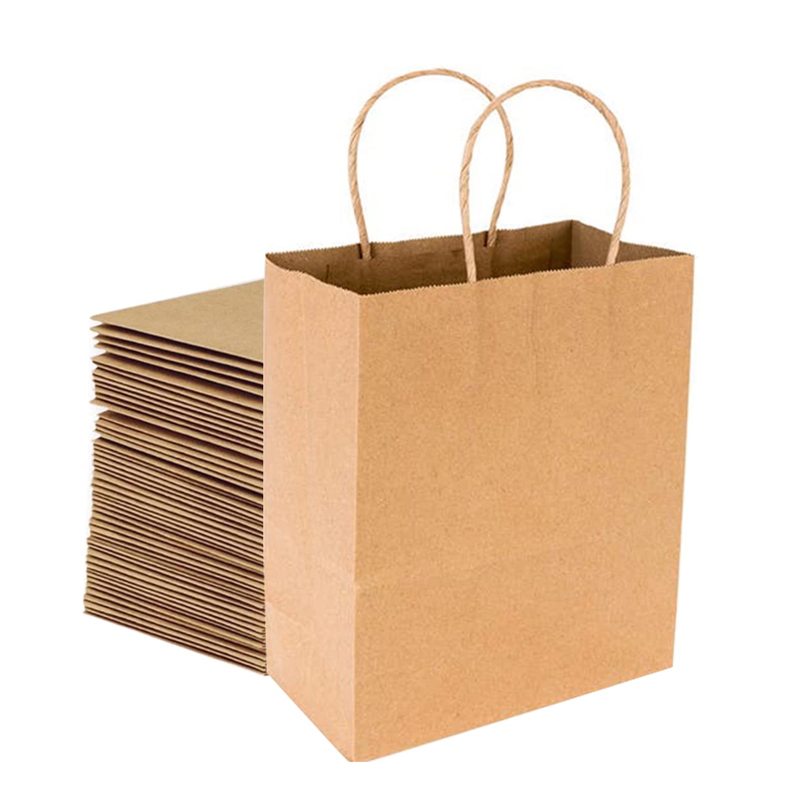 Fuyoda 50-Pack Kraft Paper Gift Bags with Handles - 8x4.25x10.5 Inches Eco-Friendly Brown Shopping Bags for Retail, Parties & Crafting | Bulk Kraft Bags for Gifts, Packaging & Small Business Use