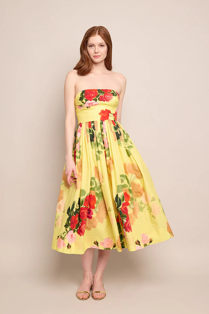 Daria Dress Le Rose Yellow - Elegant Floral Summer Dress for Women | Perfect for Weddings, Parties & Casual Outings