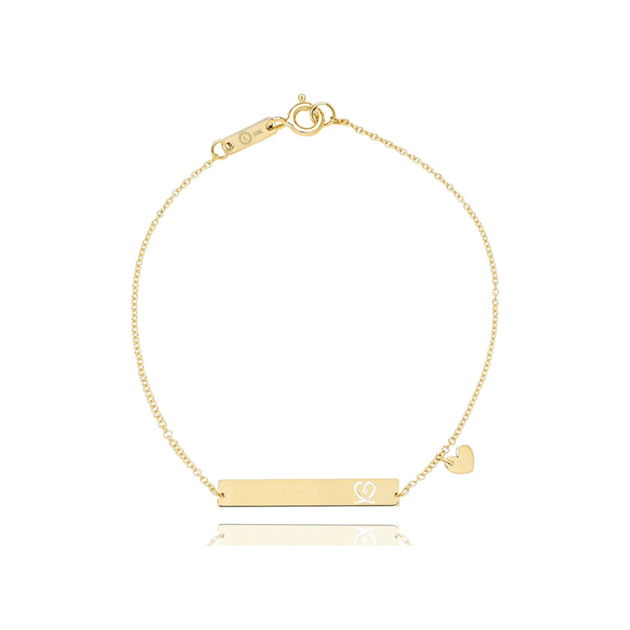 Personalized Engraved Heart Monogram Bar Bracelet in Solid 10k Yellow Gold - Perfect Gift for Anniversary, Valentine's Day & Special Occasions