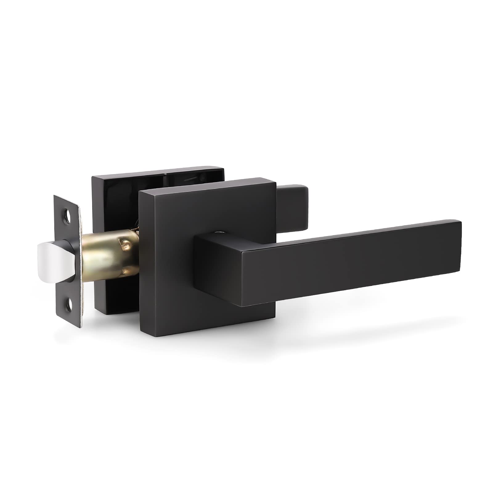 KNOBWELL Heavy Duty Square Door Levers Set - Modern Matte Black Passage Door Handles for Hall, Closet & Interior Doors (No Lock/Key) - Perfect for Home, Office & Commercial Spaces