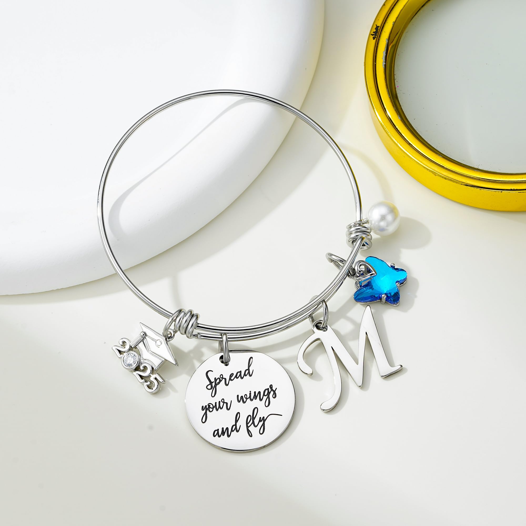 **Turandoss 2025 Graduation Gifts for Women - Personalized Butterfly Initial Bracelet with Inspirational 