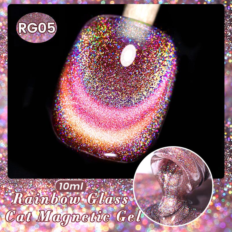 Iridescent Rainbow Glass Cat Magnetic Gel Polish 10ml - Long Lasting Nail Art Polish for Manicure & Pedicure - Perfect for Parties, Weddings, and Special Occasions