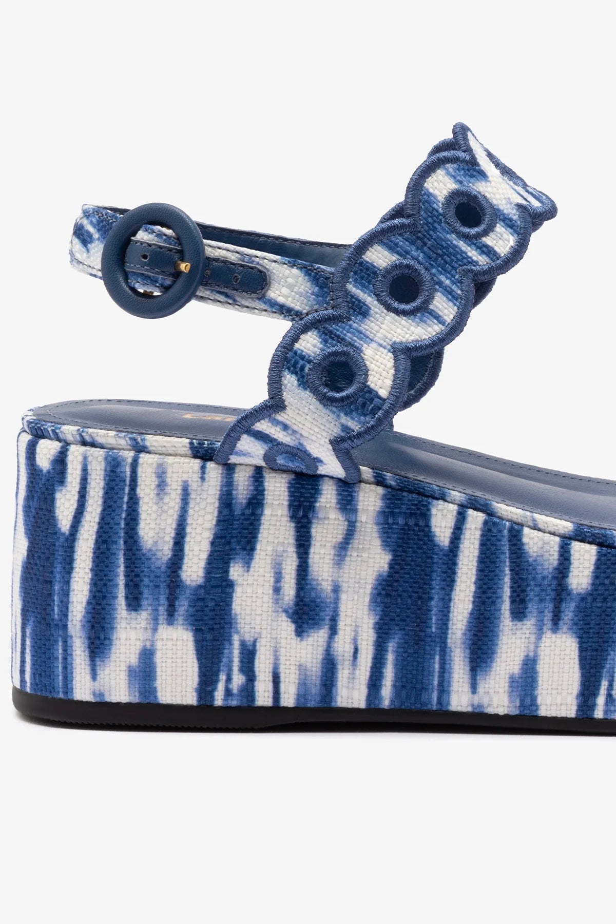 Florence Broderie Flatform Sandal in Tie Dye Blue Raffia - Women's Summer Fashion Sandals for Beach, Vacation & Boho Style Outfits
