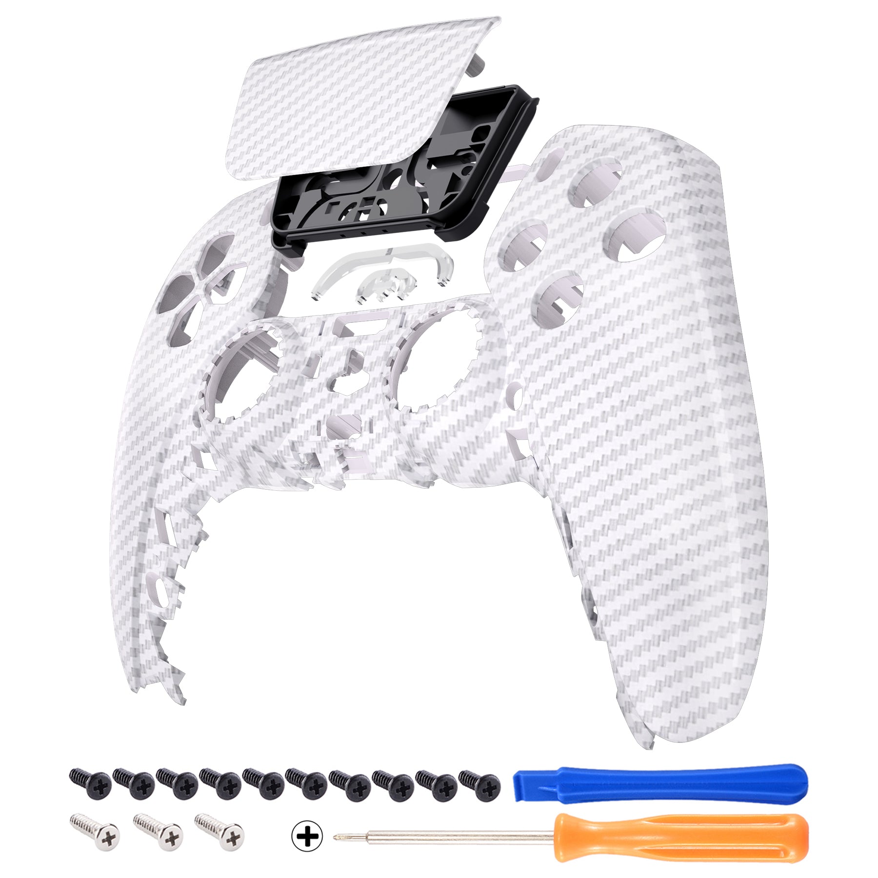 eXtremeRate White Silver Carbon Fiber Front Housing Shell with Touchpad for PS5 Controller BDM-010/020/030/040/050 - DIY Replacement Part for Custom Gaming Setup