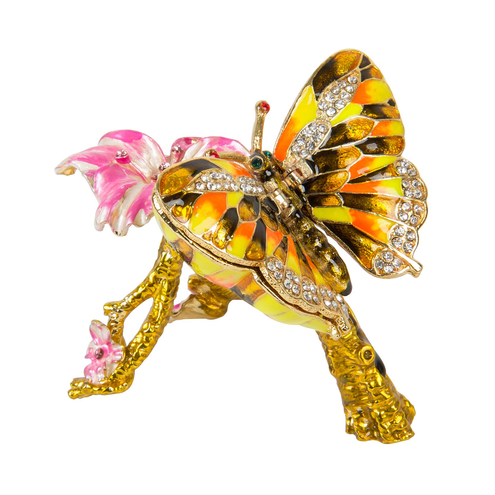 Hand Painted Butterfly Jewelry Box - Decorative Hinged Trinket Box for Rings, Necklaces & Keepsakes - Unique Gift for Women, Home Decor for Bedroom & Dresser