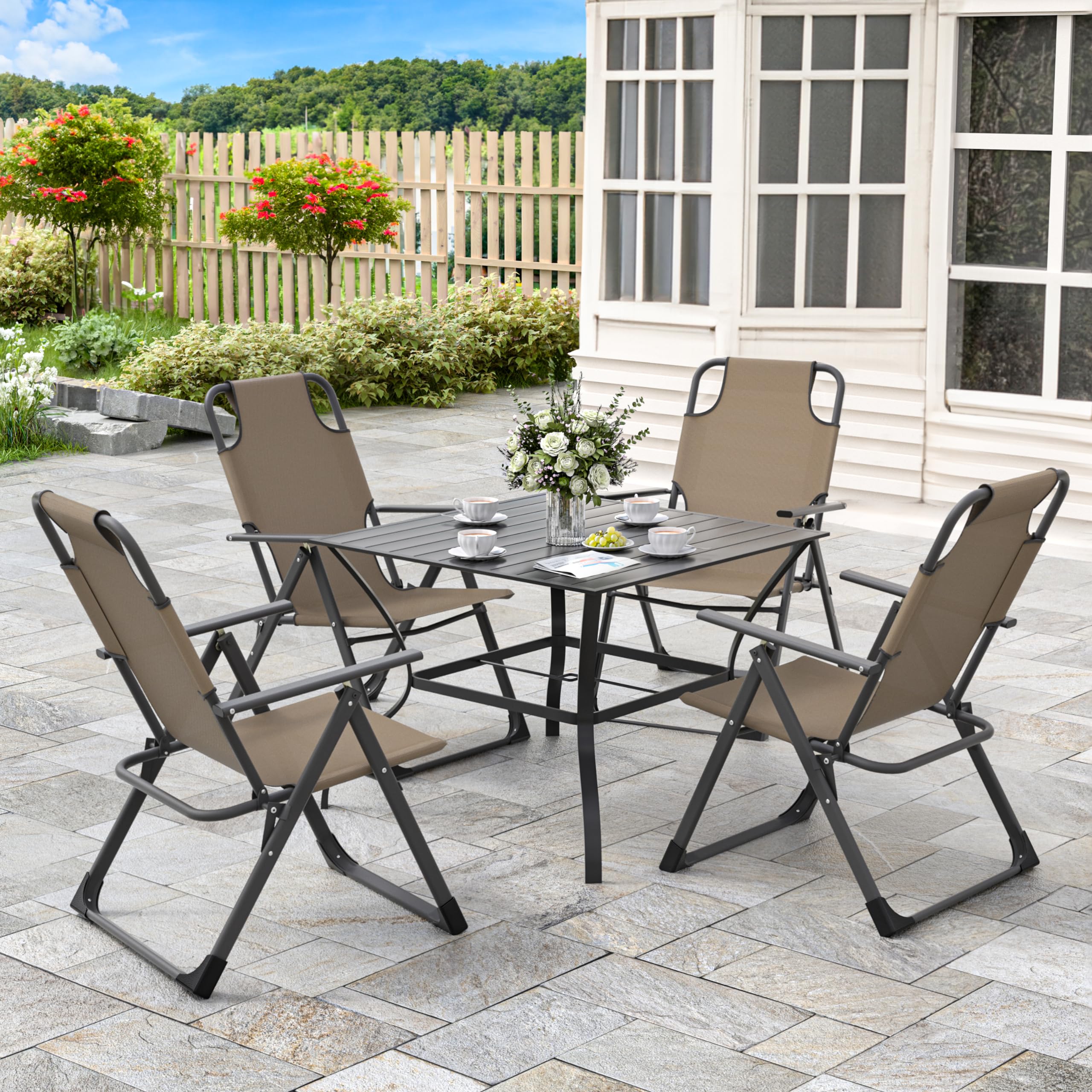 UDPATIO 2-Piece Outdoor Dining Chairs Set - Heavy Duty 300LB Weight Capacity - Weather-Resistant Beige Patio Furniture for Garden, Backyard, Poolside & Restaurant Use