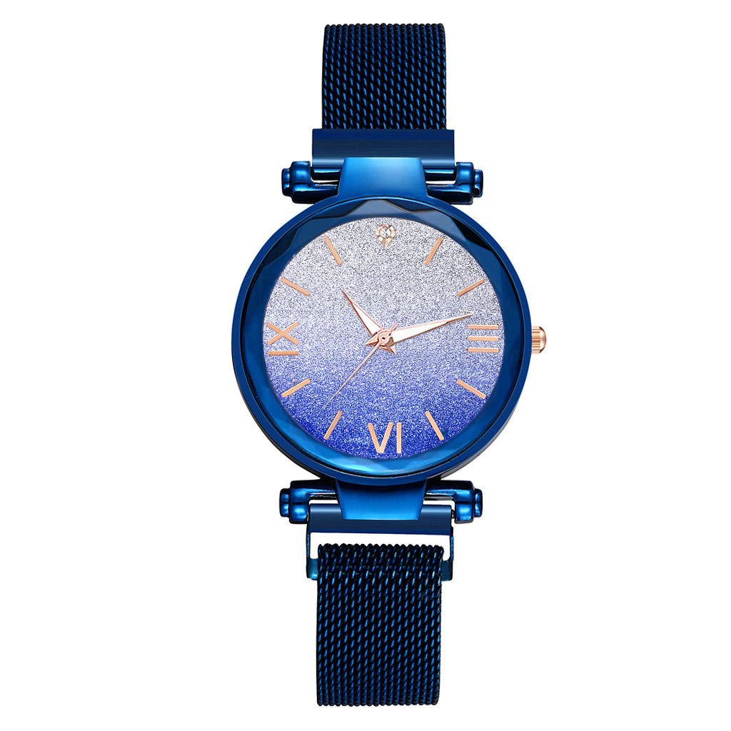Gradient Starry Buckle Women's Quartz Watch - Fashion Magnetic Roman Numerals Big Face Casual Wristwatch for Everyday Wear & Gift Giving