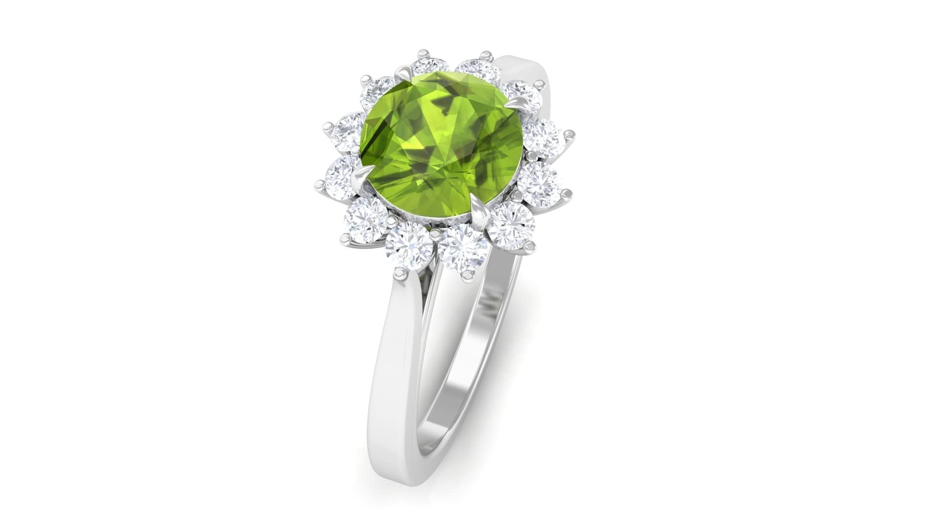 Exquisite 14K Solid Gold Peridot and Diamond Halo Engagement Ring | Round Cut Peridot Ring for Women | Perfect for Proposals, Anniversaries & Special Occasions