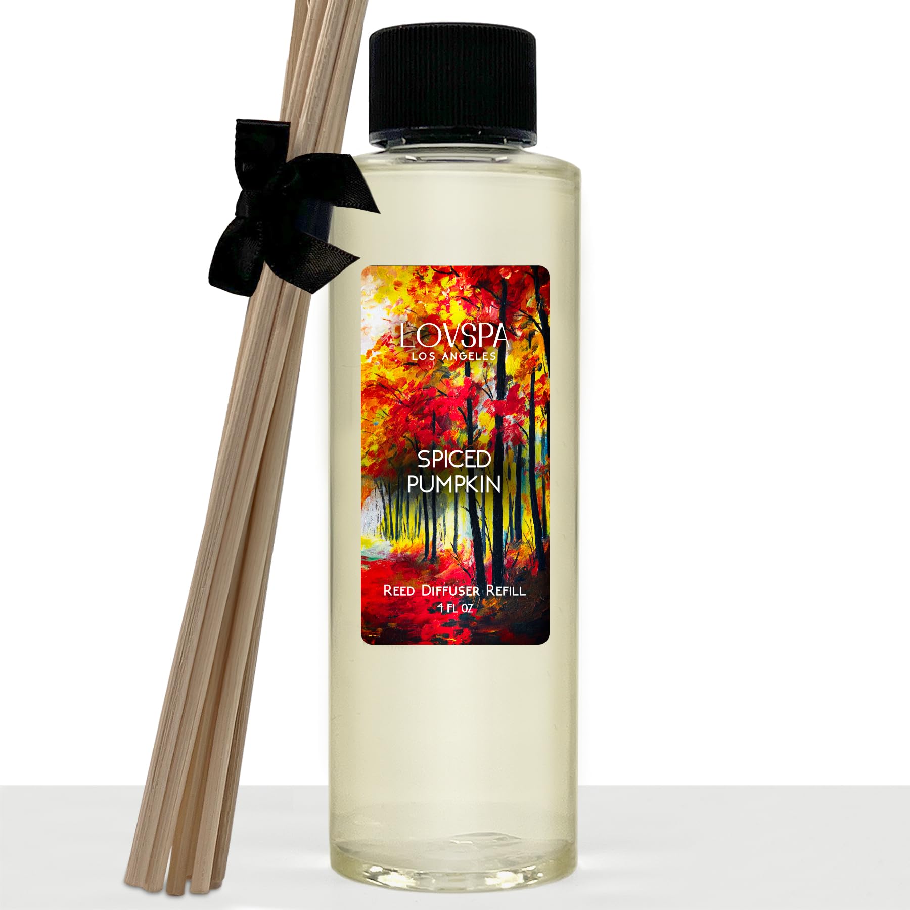 LOVSPA Spiced Pumpkin Reed Diffuser Oil Refill with Replacement Sticks - Fall Scented Home Fragrance with Pumpkin, Cinnamon, Nutmeg, Clove, Vanilla & Ginger | DIY Aromatherapy for Living Room, Bedroom, Office | USA Made Essential Oil for Autumn Decor