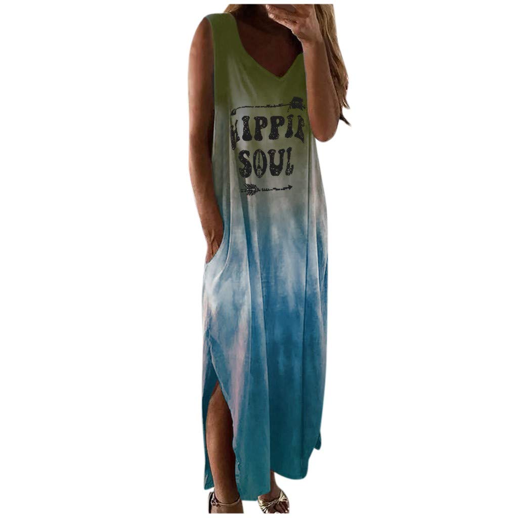 ETHKIA Women's Casual Gradient Sleeveless Slit Pocket Dress - Loose Fit Summer Sundress for Beach, Party & Everyday Wear