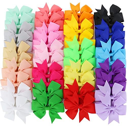 40-Piece 3 Inch Grosgrain Ribbon Pinwheel Hair Bows with Alligator Clips for Girls, Babies & Toddlers - Cute Hair Accessories for Kids & Teens - Perfect for Parties, School & Special Occasions