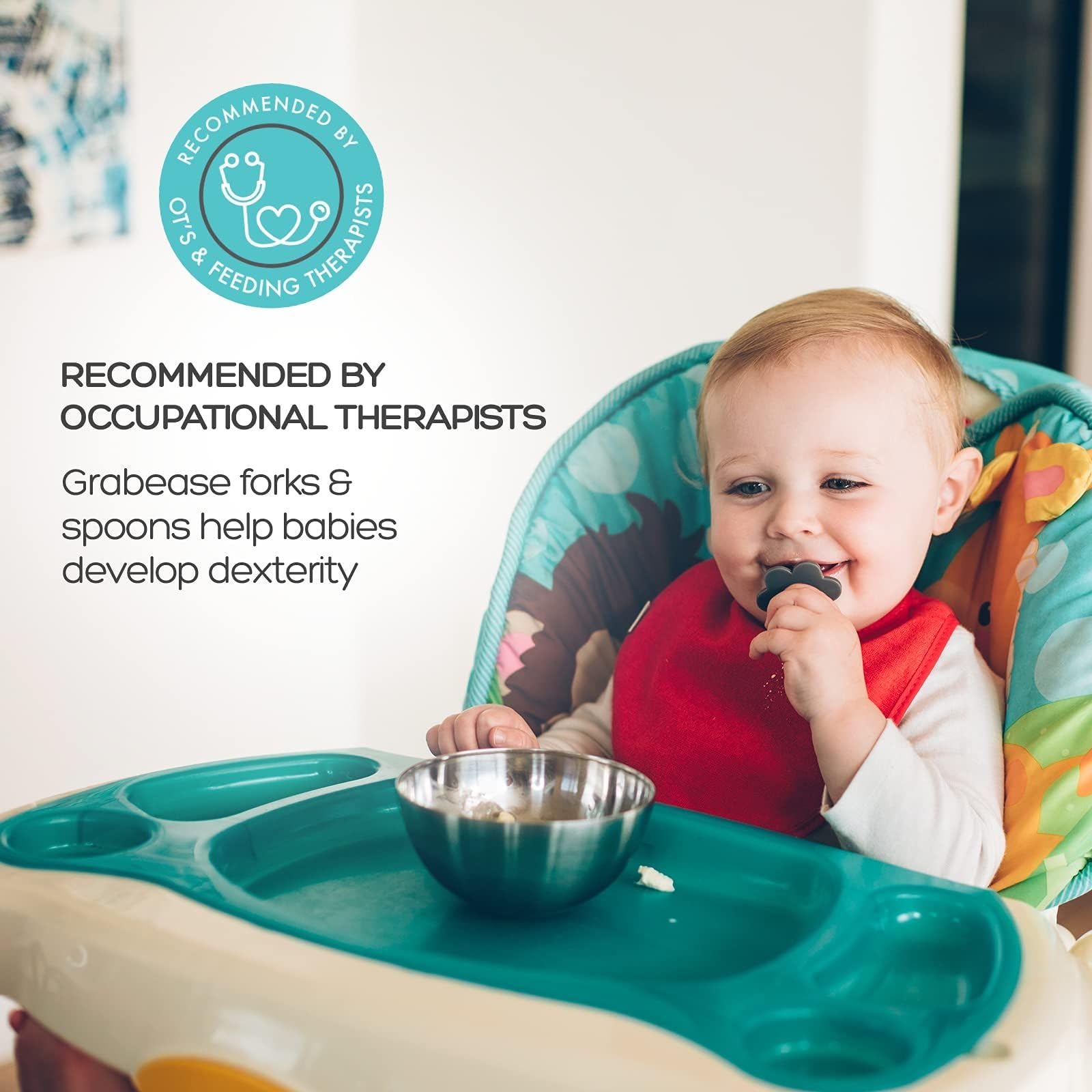 Grabease BPA-Free Toddler Utensil Set - 1 Pack Baby Spoons & Forks for Self Feeding - Safe Plastic Baby Silverware for Infants & Toddlers - Perfect for First Foods, Daycare & Travel Use