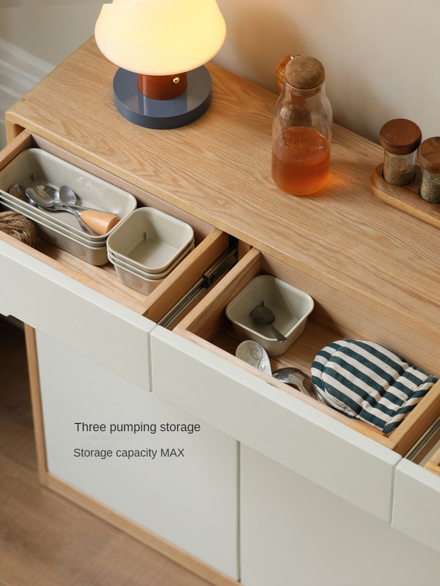 Solid Oak Wood Ultra Thin Sideboard - Modern Slim Console Table for Living Room, Entryway, or Dining Room Storage