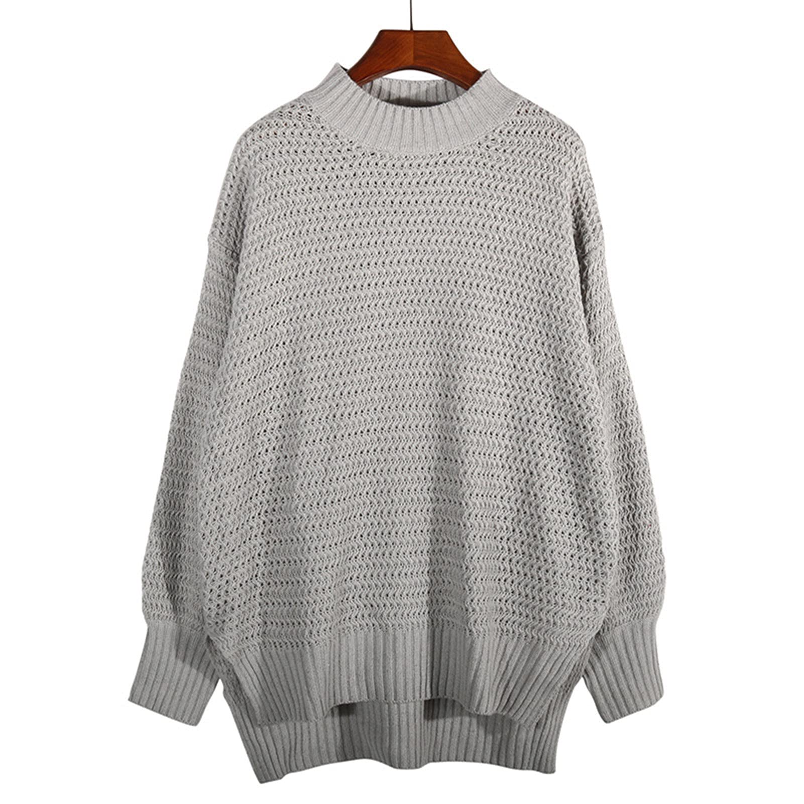 Hislaves Women's Fashion Knitted Sweater - Warm Winter Ribbed Cuff Lantern Sleeve Top with Bilateral Split Design for Daily Wear & Outdoor Activities | Cozy Fall and Winter Layering Essential