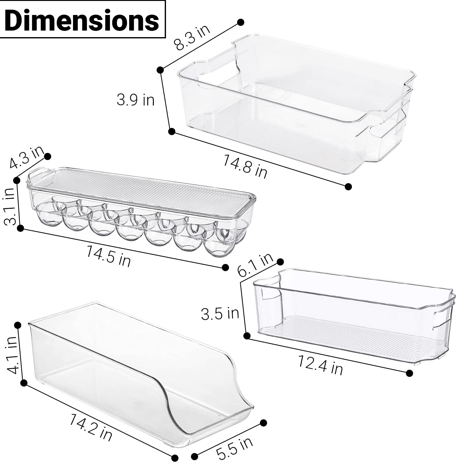 4-Pack Clear Refrigerator Organizer Bins with Handles - Stackable Storage Bins for Fridge, Freezer, Pantry & Cabinet Organization - Perfect for Kitchen, Bathroom & Home Storage Solutions