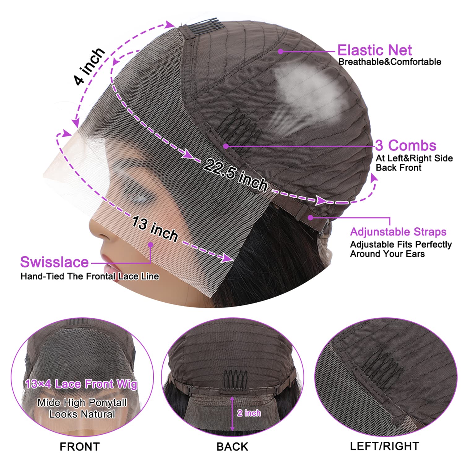 13x4 HD Transparent Lace Front Wigs Human Hair - Pre Plucked with Baby Hair 200 Density Glueless Wig for Women (22 Inch, Natural Black) | Perfect for Daily Wear, Cosplay & Special Occasions
