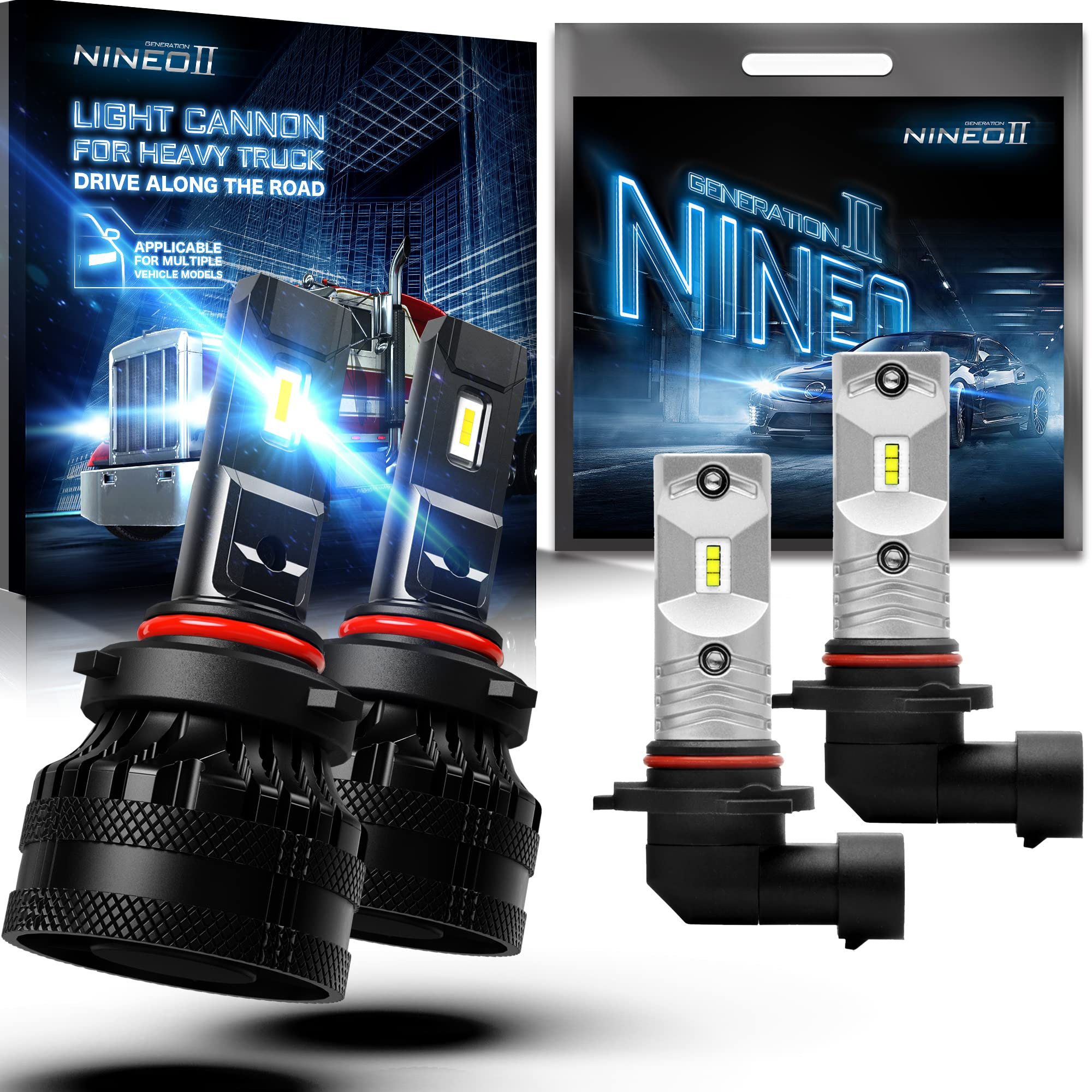 NINEO 9005 LED Bulb & H10 LED Fog Light Bulbs - Super Bright 6000K White, Waterproof, Plug and Play - Perfect for Car Headlights, Fog Lights, Off-Road Vehicles, Trucks, SUVs